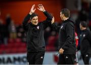 5 July 2019; Derry City Manager Declan Devine and assistant manager Kevin Deery celebrate after the SSE Airtricity League Premier Division match between Derry City and Dundalk at the Ryan McBride Brandywell Stadium in Derry. Photo by Oliver McVeigh/Sportsfile