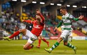 5 July 2019; Trevor Clarke of Shamrock Rovers in action against Kris Twardek of Sligo Rovers during the SSE Airtricity League Premier Division match between Shamrock Rovers and Sligo Rovers at Tallaght Stadium in Tallaght, Dublin. Photo by Ben McShane/Sportsfile