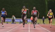 6 July 2019; Rhasidat Adeleke of Tallaght A.C., Co.Dublin, centre left, on her way to winning the Junior 100m event, ahead of Patience Jumbo-Gula of Dundalk St. Gerards A.C., Co. Louth, centre right, who finished second, during the Irish Life Health Junior and U23 Outdoor Track and Field Championships at Tullamore Harriers Stadium, Tullamore in Offaly. Photo by Sam Barnes/Sportsfile