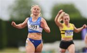 6 July 2019; Molly Scott of St. Laurence O'Toole A.C., Co. Carlow, after finishing second in the U23 100m during the Irish Life Health Junior and U23 Outdoor Track and Field Championships at Tullamore Harriers Stadium, Tullamore in Offaly. Photo by Sam Barnes/Sportsfile