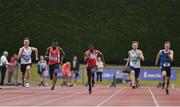 6 July 2019; Reality Osuoha of Fingallians A.C., Co.Dublin, second from left, on his way to winning the Junior 100m event during the Irish Life Health Junior and U23 Outdoor Track and Field Championships at Tullamore Harriers Stadium, Tullamore in Offaly. Photo by Sam Barnes/Sportsfile