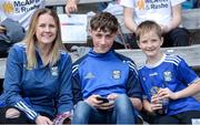 6 July 2019; Faith Daly, Barry Cahill and Dylan Daly from Knockbride Co. Cavan before the GAA Football All-Ireland Senior Championship Round 4 match between Cavan and Tyrone at St. Tiernach's Park in Clones, Monaghan. Photo by Oliver McVeigh/Sportsfile