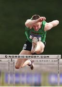 6 July 2019; Shane Mooney of Tireragh A.C., Co. Sligo, on his way to winning the U23 110m hurldes during the Irish Life Health Junior and U23 Outdoor Track and Field Championships at Tullamore Harriers Stadium, Tullamore in Offaly. Photo by Sam Barnes/Sportsfile