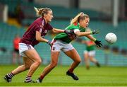 6 July 2019; Sarah Rowe of Mayo in action against Sinead Burke of Galway during the 2019 TG4 Connacht Ladies Senior Football Final replay between Galway and Mayo at the LIT Gaelic Grounds in Limerick. Photo by Brendan Moran/Sportsfile