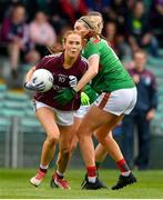 6 July 2019; Olivia Divilly of Galway in action against Grace Kelly of Mayo during the 2019 TG4 Connacht Ladies Senior Football Final replay between Galway and Mayo at the LIT Gaelic Grounds in Limerick. Photo by Brendan Moran/Sportsfile