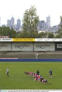 30 October 2003; Ireland players go through their paces during squad training with Melbourne city centre in the background. 2003 Rugby World Cup, Irish squad training, Whitton Oval, Melbourne, Victoria, Australia. Picture credit; Brendan Moran / SPORTSFILE *EDI*