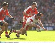 28 September 2003; Stephen O'Neill, Tyrone, in action against Enda McNulty, left, and Kieran McGeeney, Armagh. Bank of Ireland All-Ireland Senior Football Championship Final, Armagh v Tyrone, Croke Park, Dublin. Picture credit; David Maher / SPORTSFILE