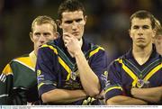 31 October 2003; Ireland captain Graham Canty, flanked by Stephen Kelly and Dessie Dolan, right, at the end of the game. Foster's International Rules, Australia v Ireland, Second test, Melbourne Cricket Ground, Melbourne, Victoria, Australia. Picture credit; Ray McManus / SPORTSFILE *EDI*