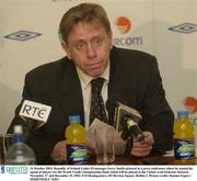 31 October 2003; Republic of Ireland Under-20 manager Gerry Smith pictured at a press conference where he named his squad of players for the World Youth Championship finals which will be played in the United Arab Emirates between November 27 and December 19, 2003. FAI Headquarters, 80 Merrion Square, Dublin 2. Picture credit; Damien Eagers / SPORTSFILE *EDI*