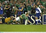 1 November 2003; Brian O'Driscoll, Ireland, scores his sides only try against Australia. 2003 Rugby World Cup, Pool A, Ireland v Australia, Telstra Dome, Melbourne, Victoria, Australia. Picture credit; Brendan Moran / SPORTSFILE *EDI*