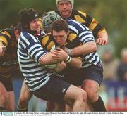 1 November 2003; Ben Young, Carlow, in action against Blackrock's Rory Rogers and Malcolm Cuffe, right. AIB League Division 1, Blackrock v Carlow, Stradbrook Road, Dublin. Rugby. Picture credit; Pat Murphy / SPORTSFILE