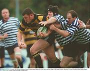 1 November 2003; Michael Sweetman, Carlow, in action against Blackrock's Conor Kilroy and Rory Rogers. AIB League Division 1, Blackrock v Carlow, Stradbrook Road, Dublin. Rugby. Picture credit; Pat Murphy / SPORTSFILE