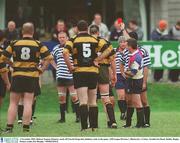 1 November 2003; Referee Seamus Flannery sends off Gareth Fitzgerald, (hidden), early in the game. AIB League Division 1, Blackrock v Carlow, Stradbrook Road, Dublin. Rugby. Picture credit; Pat Murphy / SPORTSFILE