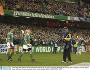 1 November 2003; Ireland captain Keith Wood leads his side out against Australia. 2003 Rugby World Cup, Pool A, Ireland v Australia, Telstra Dome, Melbourne, Victoria, Australia. Picture credit; Brendan Moran / SPORTSFILE *EDI*