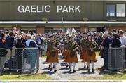 2 November 2003; The Cormac McCarthy Irish Pipe Band lead out the two teams before the game. International Challange, Victoria State v Ireland, Gaelic Park, Keysborough, Melbourne, Victoria, Australia. Picture credit; Ray McManus / SPORTSFILE *EDI*