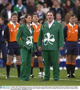 11 October 2003; Colleen Shannon, from Kerry, and Alastair Davis, from Dublin, members of the Rugby World Cup Youth Choir, sing &quot; Ireland's Call &quot; before the game. 2003 Rugby World Cup, Pool A, Ireland v Romania, Central Coast Stadium, Gosford, New South Wales, Australia. Picture credit; Brendan Moran / SPORTSFILE *EDI*