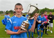14 June 2013; DDSL captain Daniel McKenna with the Kennedy Cup after the match. 2013 SFAI Umbro Kennedy Cup Final, DDSL v NDSL, UL Arena, University of Limerick, Limerick. Picture credit: Brian Lawless / SPORTSFILE