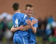 14 June 2013; DDSL players Aaron O'Driscoll and Dara O'Shea celebrate after the match. 2013 SFAI Umbro Kennedy Cup Final, DDSL v NDSL, UL Arena, University of Limerick, Limerick. Picture credit: Brian Lawless / SPORTSFILE