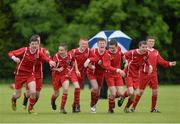14 June 2013; The Cork players celebrate after winning the match on penalties. 2013 SFAI Umbro Kennedy Cup 3rd/4th Play Off, Limerick District v Cork, UL Arena, University of Limerick, Limerick. Picture credit: Brian Lawless / SPORTSFILE