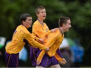 14 June 2013; Dean Doyle, Wexford, celebrates with team-mates Ciaran Murphy, left, and Luke O'Neill after scoring a late goal to win the match. 2013 SFAI Umbro Kennedy Bowl Final, Kildare v Wexford, UL Arena, University of Limerick, Limerick. Picture credit: Brian Lawless / SPORTSFILE