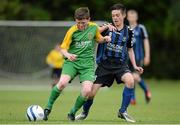 14 June 2013; Jeaic McElvey, Donegal, in action against Harry Cornally, Athlone. 2013 SFAI Umbro Kennedy Plate Final, Donegal v Athlone, UL Arena, University of Limerick, Limerick. Picture credit: Brian Lawless / SPORTSFILE