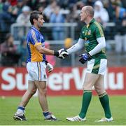 15 June 2013; Ciaran Hyland, Wicklow, and Joe Sheridan, Meath after the game. Leinster GAA Football Senior Championship Quarter-Final, Wicklow v Meath, County Grounds, Aughrim, Co. Wicklow. Picture credit: Matt Browne / SPORTSFILE