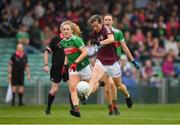 6 July 2019; Tracey Leonard of Galway in action against Éilis Roynane of Mayo during the 2019 TG4 Connacht Ladies Senior Football Final replay between Galway and Mayo at the LIT Gaelic Grounds in Limerick. Photo by Brendan Moran/Sportsfile