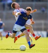 6 July 2019; Conor Moynagh of Cavan collides with Kieran McGeary of Tyrone during the GAA Football All-Ireland Senior Championship Round 4 match between Cavan and Tyrone at St. Tiernach's Park in Clones, Monaghan. Photo by Ben McShane/Sportsfile