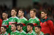 6 July 2019; Lee Keegan, right, takes his position for the team picture prior to the GAA Football All-Ireland Senior Championship Round 4 match between Galway and Mayo at the LIT Gaelic Grounds in Limerick. Photo by Eóin Noonan/Sportsfile