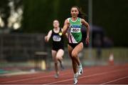 6 July 2019; Davicia Patterson of Beechmount Harriers, Co.Antrim, on her way to winning the Junior 200m during the Irish Life Health Junior and U23 Outdoor Track and Field Championships at Tullamore Harriers Stadium, Tullamore in Offaly. Photo by Sam Barnes/Sportsfile