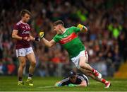 6 July 2019; James Carr of Mayo celebrates after scoring his side's first goal during the GAA Football All-Ireland Senior Championship Round 4 match between Galway and Mayo at the LIT Gaelic Grounds in Limerick. Photo by Eóin Noonan/Sportsfile