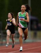 6 July 2019; Davicia Patterson of Beechmount Harriers, Co.Antrim, on her way to winning the Junior 200m during the Irish Life Health Junior and U23 Outdoor Track and Field Championships at Tullamore Harriers Stadium, Tullamore in Offaly. Photo by Sam Barnes/Sportsfile