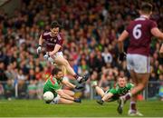 6 July 2019; Ian Burke of Galway is fouled by Chris Barrett of Mayo resulting in a penalty during the GAA Football All-Ireland Senior Championship Round 4 match between Galway and Mayo at the LIT Gaelic Grounds in Limerick. Photo by Eóin Noonan/Sportsfile