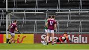 6 July 2019; David Clarke of Mayo saves a penalty from Liam Silke of Galway during the GAA Football All-Ireland Senior Championship Round 4 match between Galway and Mayo at the LIT Gaelic Grounds in Limerick. Photo by Brendan Moran/Sportsfile