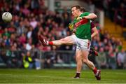 6 July 2019; Donal Vaughan of Mayo kicks a late point during the GAA Football All-Ireland Senior Championship Round 4 match between Galway and Mayo at the LIT Gaelic Grounds in Limerick. Photo by Brendan Moran/Sportsfile