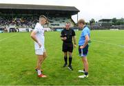 6 July 2019; Referee David Hickey with Kildare joint-captain Aaron Browne and Dublin captain Jack Lundy before the Electric Ireland Leinster GAA Football Minor Championship Final match between Dublin and Kildare at Páirc Tailteann in Navan, Meath. Photo by Piaras Ó Mídheach/Sportsfile