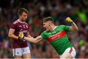 6 July 2019; James Carr of Mayo celebrates after scoring his side's first goal during the GAA Football All-Ireland Senior Championship Round 4 match between Galway and Mayo at the LIT Gaelic Grounds in Limerick. Photo by Eóin Noonan/Sportsfile