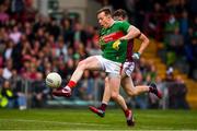 6 July 2019; Donal Vaughan of Mayo kicks a late point during the GAA Football All-Ireland Senior Championship Round 4 match between Galway and Mayo at the LIT Gaelic Grounds in Limerick. Photo by Brendan Moran/Sportsfile