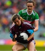 6 July 2019; Tracey Leonard of Galway in action against Ciara McManamon of Mayo during the 2019 TG4 Connacht Ladies Senior Football Final replay between Galway and Mayo at the LIT Gaelic Grounds in Limerick. Photo by Brendan Moran/Sportsfile