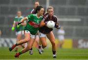 6 July 2019; Megan Glynn of Galway in action against Niamh Kelly of Mayo during the 2019 TG4 Connacht Ladies Senior Football Final replay between Galway and Mayo at the LIT Gaelic Grounds in Limerick. Photo by Brendan Moran/Sportsfile