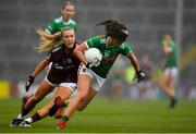 6 July 2019; Niamh Kelly of Mayo in action against Megan Glynn of Galway during the 2019 TG4 Connacht Ladies Senior Football Final replay between Galway and Mayo at the LIT Gaelic Grounds in Limerick. Photo by Brendan Moran/Sportsfile