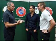7 July 2019; UEFA Technical Advisor and former Republic of Ireland goalkeeper Packie Bonner, left, Luis Esteves, goalkeeping coach of Al Nassr FC in Saudi Arabia, and Dan Connor, Republic of Ireland under-21 goalkeeping coach, in attendance at a FAI Coach Education Goalkeeping Conference at Johnstown House in Enfield, Co. Meath. Photo by Matt Browne/Sportsfile