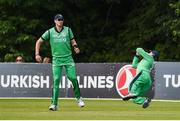 7 July 2019; William Porterfield of Ireland taking a catch in the field for the wicket of Brendan Taylor of Zimbabwe as Boyd Rankin of Ireland watches on during the Men’s Cricket 3rd One Day International match between Ireland and Zimbabwe at Stormont in Belfast. Photo by Oliver McVeigh/Sportsfile