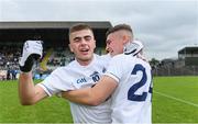 6 July 2019; Kildare players Aaron Browne, left, and Dan Woulfe celebrate after the Electric Ireland Leinster GAA Football Minor Championship Final match between Dublin and Kildare at Páirc Tailteann in Navan, Meath. Photo by Piaras Ó Mídheach/Sportsfile