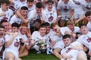 6 July 2019; Kildare players celebrate with the Fr Larry Murphy Cup after the Electric Ireland Leinster GAA Football Minor Championship Final match between Dublin and Kildare at Páirc Tailteann in Navan, Meath. Photo by Piaras Ó Mídheach/Sportsfile