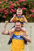 7 July 2019; Flan King, with his son Cormac, aged 5, from Ennis, Co. Clare, ahead of the GAA Football All-Ireland Senior Championship Round 4 match between Meath and Clare at O’Moore Park in Portlaoise, Laois. Photo by Sam Barnes/Sportsfile