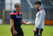 7 July 2019; Cork manager John Meyler speaking with Tim O'Mahony prior to the GAA Hurling All-Ireland Senior Championship preliminary round quarter-final match between Westmeath and Cork at TEG Cusack Park, Mullingar in Westmeath. Photo by Brendan Moran/Sportsfile