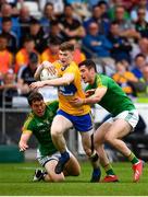 7 July 2019; Seán O'Donoghue of Clare in action against Padraic Harnan, left, and Donal Keogan of Meath during the GAA Football All-Ireland Senior Championship Round 4 match between Meath and Clare at O’Moore Park in Portlaoise, Laois. Photo by Sam Barnes/Sportsfile