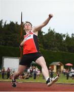 7 July 2019; Darragh Kirk of Lifford Strabane A.C., Co. Donegal, competing in the U18 Boys Javelin during the Irish Life Health Juvenile Track and Field Championships Tullamore Harriers Stadium, Tullamore in Offaly. Photo by Eóin Noonan/Sportsfile