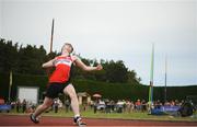 7 July 2019; Darragh Kirk of Lifford Strabane A.C., Co. Donegal, competing in the U18 Boys Javelin  during the Irish Life Health Juvenile Track and Field Championships Tullamore Harriers Stadium, Tullamore in Offaly. Photo by Eóin Noonan/Sportsfile
